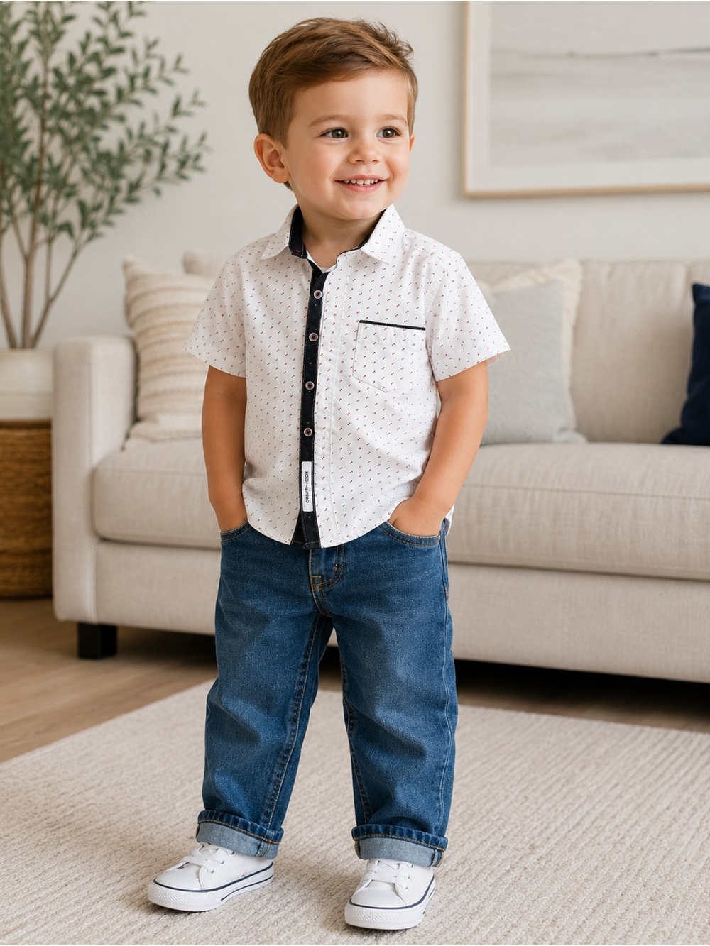 Craft + Flow Toddler Boys Button-Up Shirt 3T | Short Sleeve Print